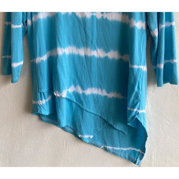 COPY - Chico's Top 0P Petite Small Blue Tie Dye Asymmetrical 3/4 Sleeve V-Neck … - Picture 3 of 9